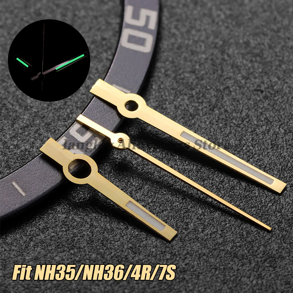 수정 된 시계 손 NH35/NH36/4R/7S 무브먼트 용 녹색 빛나는 로그 북 바늘 실버 골드 로즈 시계 액세서리 8*12*12.5mm