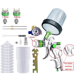 HVLP 스프레이 건 1.4/1.7/2.0mm 노즐 중력 에어 브러시 자동차 그림 도구 10pcs 600ml 깨끗한 일회용 측정 컵 없음