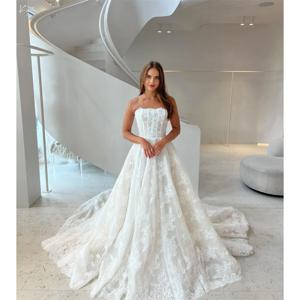 교토 맞춤형 아이보리 레이스 아플리케 민소매 웨딩 드레스 a 라인 버튼 백 vestidos de novia 채플 트레인 이브닝 드레스