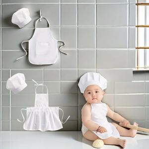 아이들을위한 아기 요리사 앞치마 모자 신생아 사진 복장 소년 소녀 의상 요리사 아기 요리 의류 신생아 사진 소품