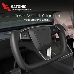 2026 Tesla New Model Y Juniper 맞춤형 나파 가죽 성능 SATONIC 요크핸들 350mm용 새로운 가열 요크 핸들 스티어링 휠