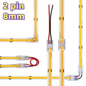 COB 커넥터 8mm 5-24v 2pin LED 스트립 터미널 연장 와이어 LED 커넥터 핀용 고정 클립 어두운 영역 없음 단일 듀얼 엔드