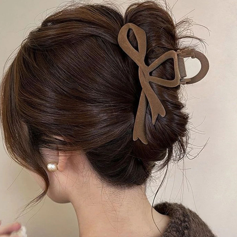우아한 벨벳 나비 리본 모양 헤어 클로, 미끄럼 방지 아크릴 샤크 헤어 그랩 (여성, 소녀용), 두꺼운 곱슬머리, 긴 머리, 데일리 헤어웨어