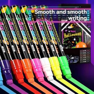 8가지 색상 7mm 액체 지울 수 있는 분필 마커 펜, 세척 및 젖은 물로 지울 수 있는 네온 마커, 칠판, 유리창용