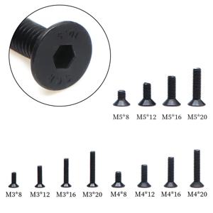 20개 검정색 탄소강 육각 소켓 나사 M2/M3/M4/M5 플랫 헤드 알렌 볼트 다양한 크기
