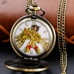 클래식 애니메이션 황금 별자리 전사 아테나 시간 보석 석영 주머니 시계 목걸이 펜던트 남성과 여성 시계 선물