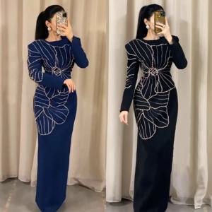 맞춤 제작 저지 라인스톤 O넥 스트레이트 롱 드레스, 맞춤 행사 여성 고급 이브닝 클래식 정교한 글리터 정장