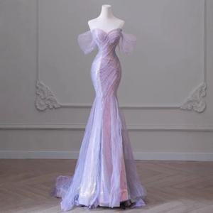 2025 신상 고급 오프숄더 슬리브리스 시퀸 장식 머메이드 이브닝 드레스/파티 드레스/웨딩드레스