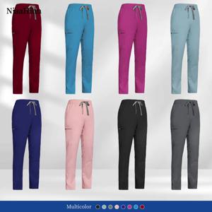 다색 애완 동물 간호사 바지 병원 의료 작업복 의사 간호 바지 치과 진료소 포켓 바지 약사 작업 바지