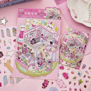 3차원 조경 스티커 마음 따뜻해지는 Xiaozhu 시리즈 2.5D 스테레오 캐빈 장면 핸드북 DIY 장식 재료 스티커