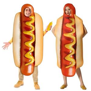 할로윈 3D 컬러 프린트 핫도그 슈트 COS 의상 어린이 및 성인용 롤플레잉 점프슈트 음식 테마 코스튬