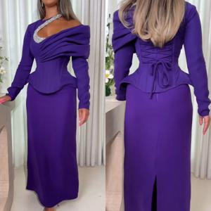 맞춤형 모던 스타일 레트로 저지 스팽글 주름 A라인 포레트라인 롱 드레스 맞춤형 행사 드레스 절묘하고 우아한