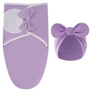 아기 담요 모자 세트 만화 프린트 면 신생아 스와들 조절 가능한 유아 수면 스와들 랩 사계절용 0-6개월