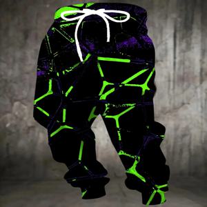 새로운 남성용 가을 네온 스트라이프 프린트 부드럽고 편안한 드로스트링 바지 야외 도시 스트리트 스타일 바지