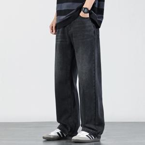 블루와 블랙 청바지, 남성용 얇은 가을 겨울 바지, 루즈 스트레이트 와이드 레그 캐주얼 바지, 트렌디