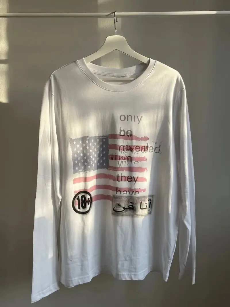 미국 스타일 심플 데일리 만능 여성용 흰색 프린트 긴팔 티셔츠 베이스 셔츠 심플 데일리 만능