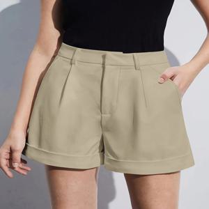 살구색 여성용 오버사이즈 직조 단색 캐주얼 반바지 편안한 루즈핏 하이웨이스트 무릎길이 여름 패션 살구색