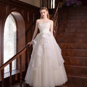 화이트 스트랩리스 라이트 웨딩 드레스, 프렌치 웨딩 약혼 드레스, 성인식, 생일 파티, 공주 드레스