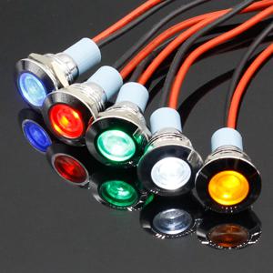 1pcs 신호등 3V 6V 12V 24V 220V 12mm 방수 금속 평면 원형 표시등(빨간색, 노란색, 청록색 전선 포함)