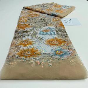 3야드 아프리카 스팽글 비즈 레이스 원단 고품질 신랑 나이지리아 웨딩 신부 자수 프랑스 튤 재봉