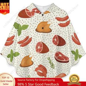 아늑한 플란넬 담요 스웨터, 육류 제품 패턴의 포켓이 있는 오버사이즈 후드티, 어린이 및 청소년용