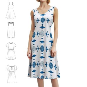 팬암 비행기 아이콘 패턴 여성용 우아한 파티 드레스 A라인 드레스(짧은/긴/소매 없는 옵션 포함) 팬암 파나미안 팬 아메리칸