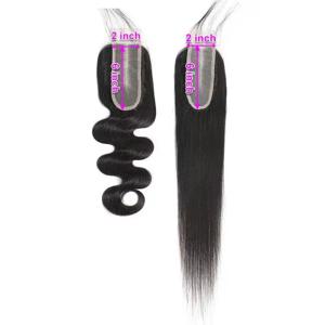 스트레이트 2×6 레이스 클로저 브라질리언 버진 인모 바디 웨이브 2x6 투명 레이스 클로저 자연스러운 프리 플러킹 블랙 여성용