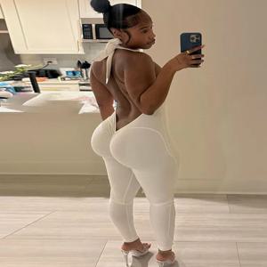 시스터린다 Y2K 섹시 피치 힙 점프수트 여성 백리스 홀터 슬리브리스 피트니스 스키니 스트레치 스트리트웨어 활동복