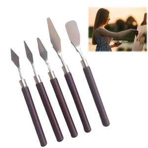 오일 구아슈 페인팅용 5피스 스테인리스 페인트 팔레트 나이프 세트 나무 손잡이 아티스트 도구 미술 학생용