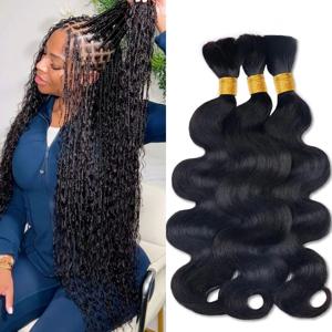 1B 바디 웨이브 인디언 헤어 번들 브레이딩용 인모, 웨프트 없는 브레이드용 인모, 여성용 100% 인모 붙임머리