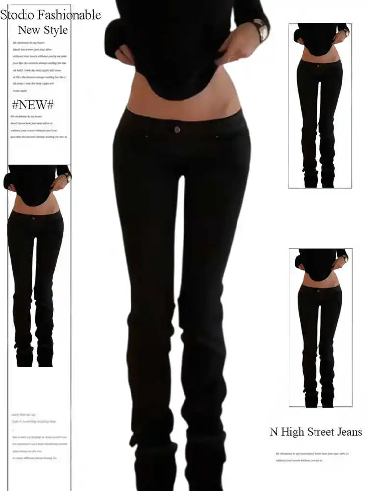 여성 데님 팬츠 로우라이즈 진 아메리칸 레트로 블랙 부츠컷 진 Y2K 2000년대 하라주쿠 스키니 진 스트레치 일본 갸루 신상