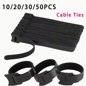 10개/20개/30개/50개 블랙 재사용 가능 케이블 타이 코드 관리용 - 조절 가능 및 루프 케이블 정리기
