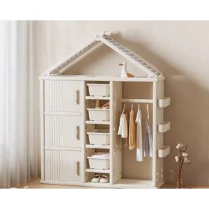 어린이 옷장 캐비닛 공간 절약형 조절 가능한 선반 쉬운 조립 내구성 있는 나무 옷장 정리함 침실 유아실 화이트