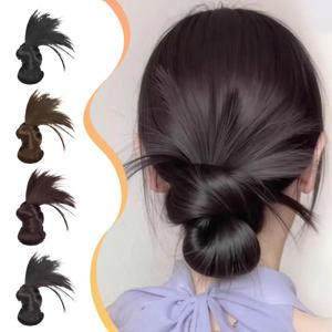 낮은 합성 번 포니테일 헤어, 자연스러운 풍성한 집게핀 시뇽 헤어, 여성용 간편 번 가발, 데일리용 헤어 액세서리