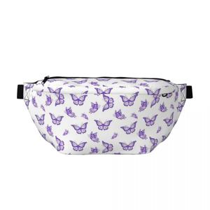 크로스바디 허리 가방 보라색 나비 프린트 남성 여성 조절 가능한 패니 팩 여행용 러닝 머니 폰 파우치 가슴 가방