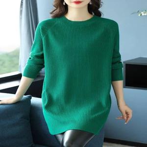 중년 여성 니트 스웨터 드레스 루즈핏 큰 사이즈 여성 스타일 단색 베이스 레이어 포켓 손수건 포함