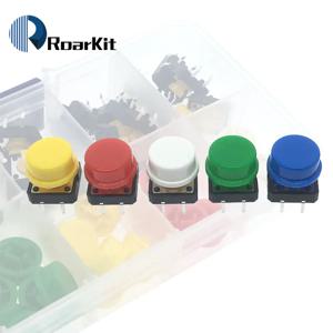 촉각 푸시 버튼 스위치, 마이크로 스위치 버튼, 버튼 캡 (5 가지 색상), 아두이노용 구성 요소 상자, 순간 12x12x7.3mm, 25 개