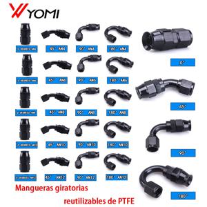 재사용 가능한 호스 엔드 피팅 어댑터, 회전 PTFE 오일 연료 라인 호스 엔드 피팅, AN4 AN6 AN8 AN10 스트레이트 045 90 180 도
