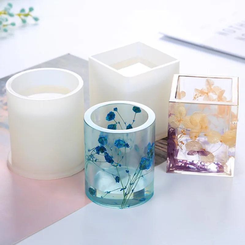 실리콘 몰드 에폭시 수지 금형 DIY 펜 컨테이너 주최자 광장 라운드 스토리지 홀더 실리카 금형 공예 보석 만들기 매력