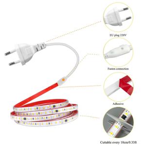 120LED/m LED 스트립 빛 220v 유연한 및 10cm Cuttable 소프트 램프 바 2835 테이프 접착제 EU 플러그 화장대 캐비닛 옷장 홈 장식