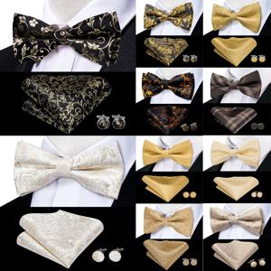 베이지 샴페인 골드 실크 망 나비 넥타이 Hanky ​​커프스 단추 세트 자카드 꽃 Pre Tied Butterfly Bowtie for Male Wedding Business