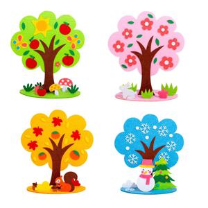 DIY 수제 사계절 나무 공예 장난감, 부직포 재료 페이스트 게임, 유치원 교육 보조, 가정 장식, 어린이 퍼즐 장난감