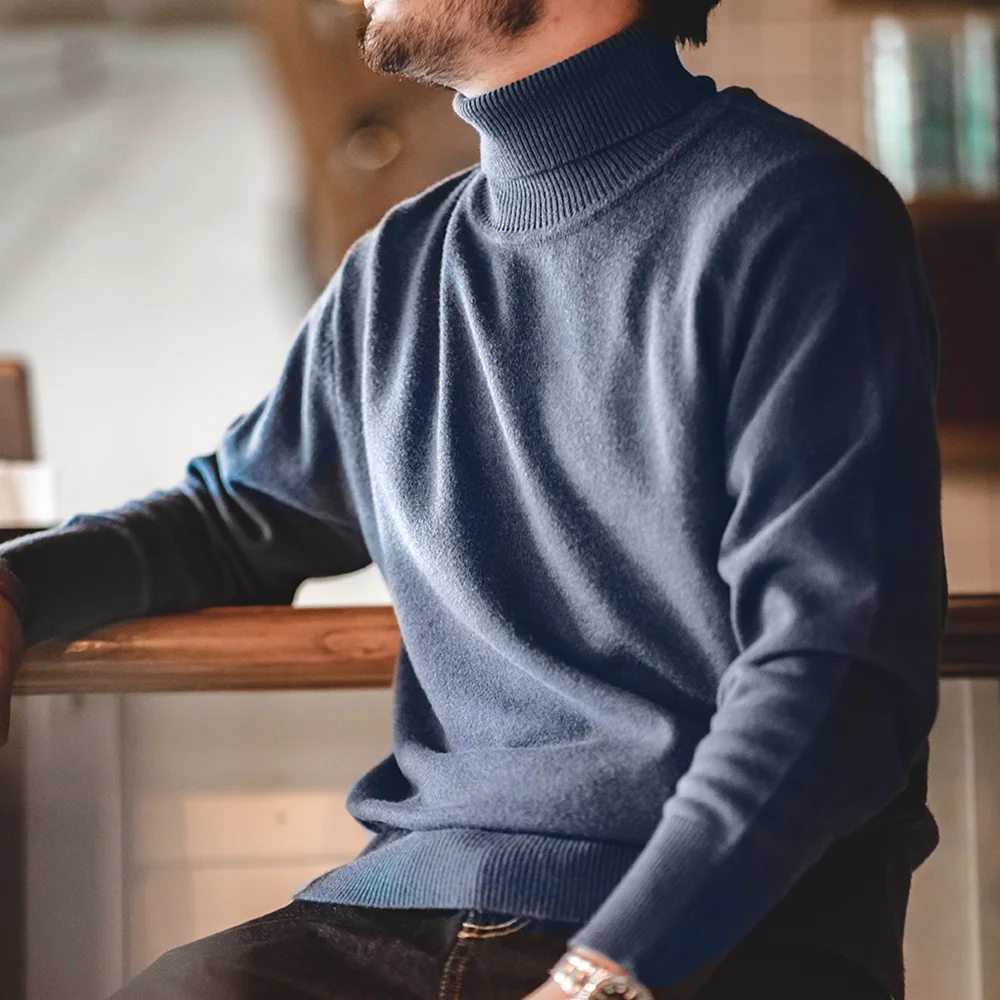 Maden 남성용 터틀넥 보온 스웨터, 기본 니트 셔츠, 단색 두꺼운 풀오버, 턴다운 칼라, 부드러운 속옷, 가을 겨울