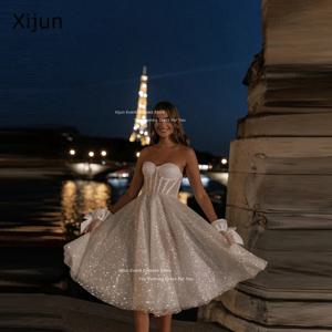 Xijun 반짝이 긴 웨딩 드레스 아가 민소매 댄스 파티 드레스 Tulle Bridal 가운 신부 가운 Vestidos De Novia Evening
