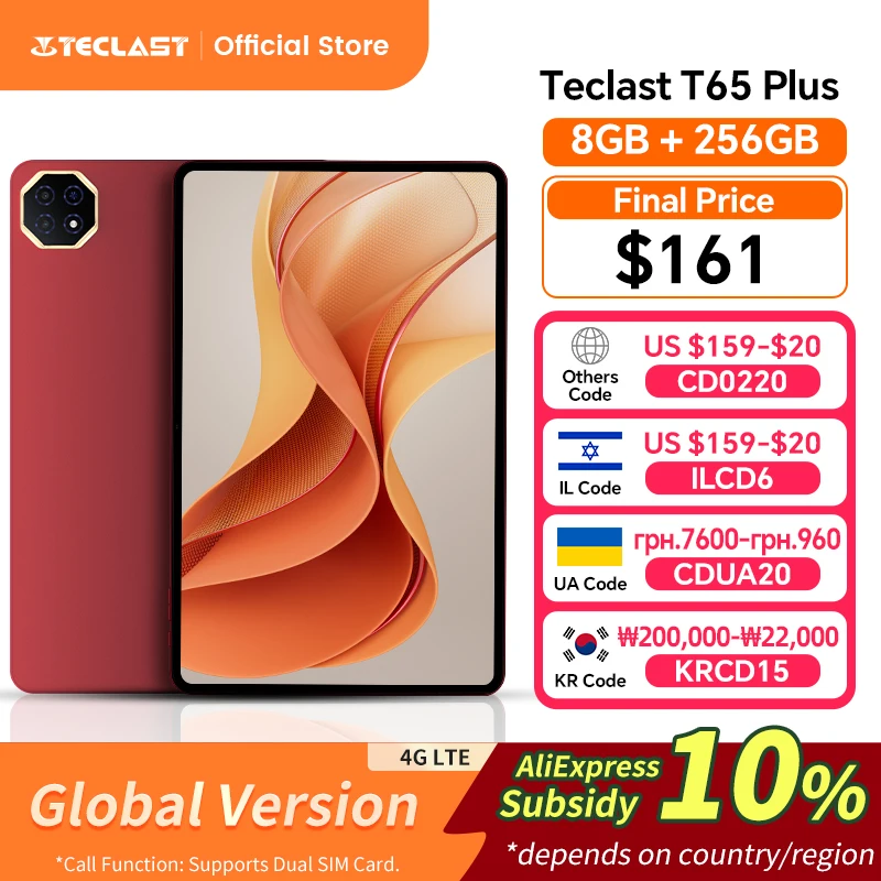 Teclast T65 Plus 태블릿 13.4인치 2K 디스플레이 120Hz 안드로이드 15 미디어텍 G99 최대 20GB(8+12) RAM 256GB ROM 10000mAh 18W 와이드바인 L1 신제품