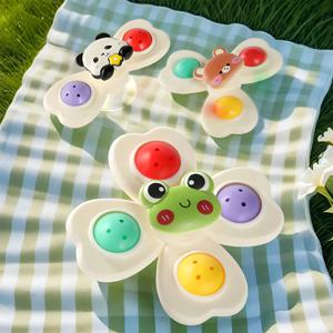 회전식 흡착판 동물 꽃 흡착판 회전 장난감 아기 테이블 및 의자, 손가락 회전기 3개 세트