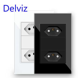 Delviz 브라질 표준 전원 콘센트, 10A/20A 2 핀 구멍 AC 110V ~ 250V,120mm*72mm 크리스탈 유리 패널, BR 전기 플러그 벽 소켓