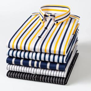남성용 긴 소매 셔츠 캐주얼 스트라이프 다림질 없음 고품질 슬림 편안한 통기성 패션 탑 봄 여름