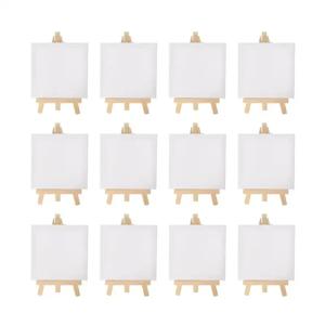12 개/대 아티스트 5 인치 미니 이젤 + 3x3 인치 미니 캔버스 세트 그림 어린이 공예 DIY 드로잉 학교 미술을위한 작은 테이블 이젤
