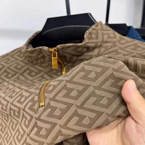 프리미엄 브랜드 패션 자카드 긴팔 티셔츠 남성 캐주얼 스웨터 가을 트렌드 한국식 세미 지퍼 칼라 남성복